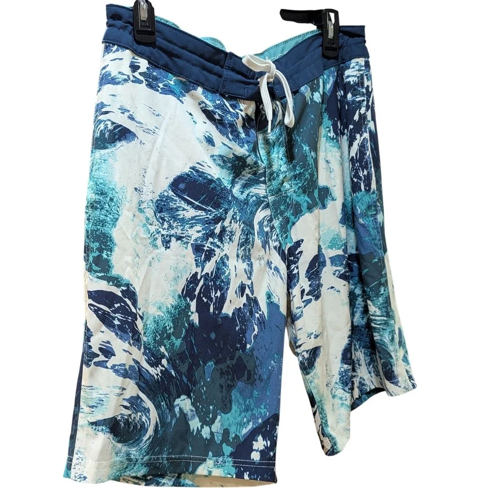 Old‎ Navy California Mens Blue Abstract Wave Board Shorts Swim Trunks Size 32